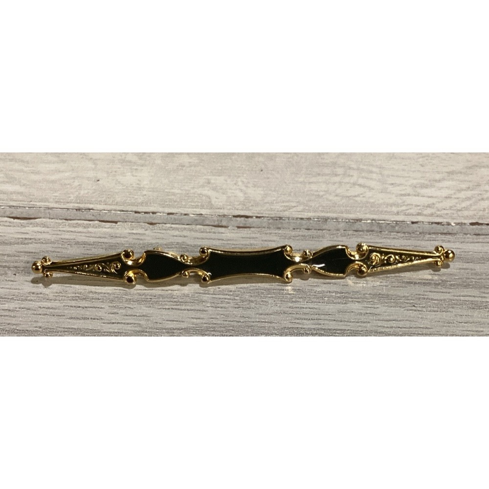 Goldtone Pin Black Enamel‎ Textured Vintage